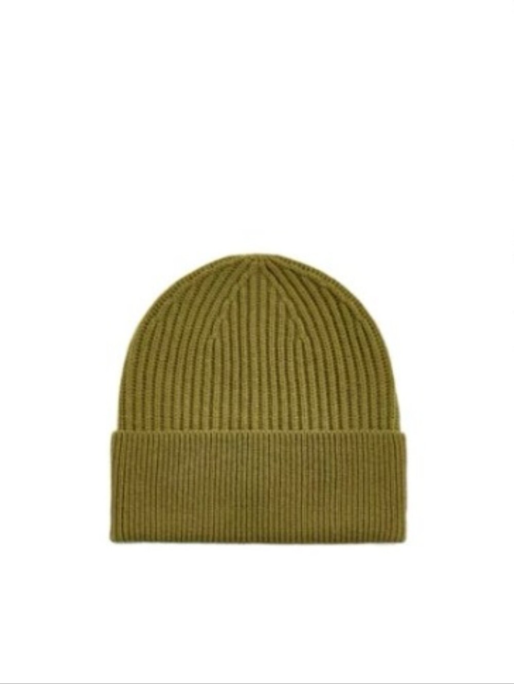 Zara Wool Blend Ribbed Knit Cuffed Hat Beanie — Olive Green